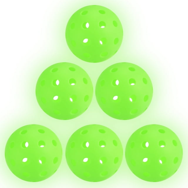 Pelotas de Pickleball Luminiscentes de 40 Agujeros que Brillan en la Oscuridad con Bolsa de Malla Verde Neón, Paquete de 6