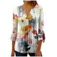 thumbnail image 3 of Apmemiss Women's Summer Tops Clearance Women's Casual Trumpet 3/4 Sleeve Printed Buttoned Basic Ruched Corset Tunic Tops Pleated T-shirts Blouses on Sale Clearance Items, 3 of 5