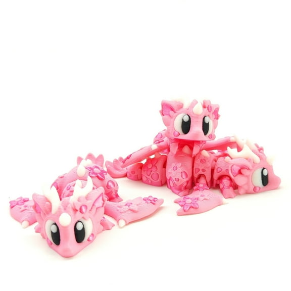 3D Printed Glacial Baby Dragon Crystal Dragon Egg Poseable Joints Cute Desktop Decor - Pink A Sakura Dragon For Children, Collectors, Office, Home, Gifting