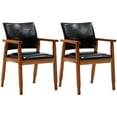 thumbnail image 4 of Black Mid-Century PU Leather Upholstered Arm Chair, Dining chair, Set of 2, 4 of 8