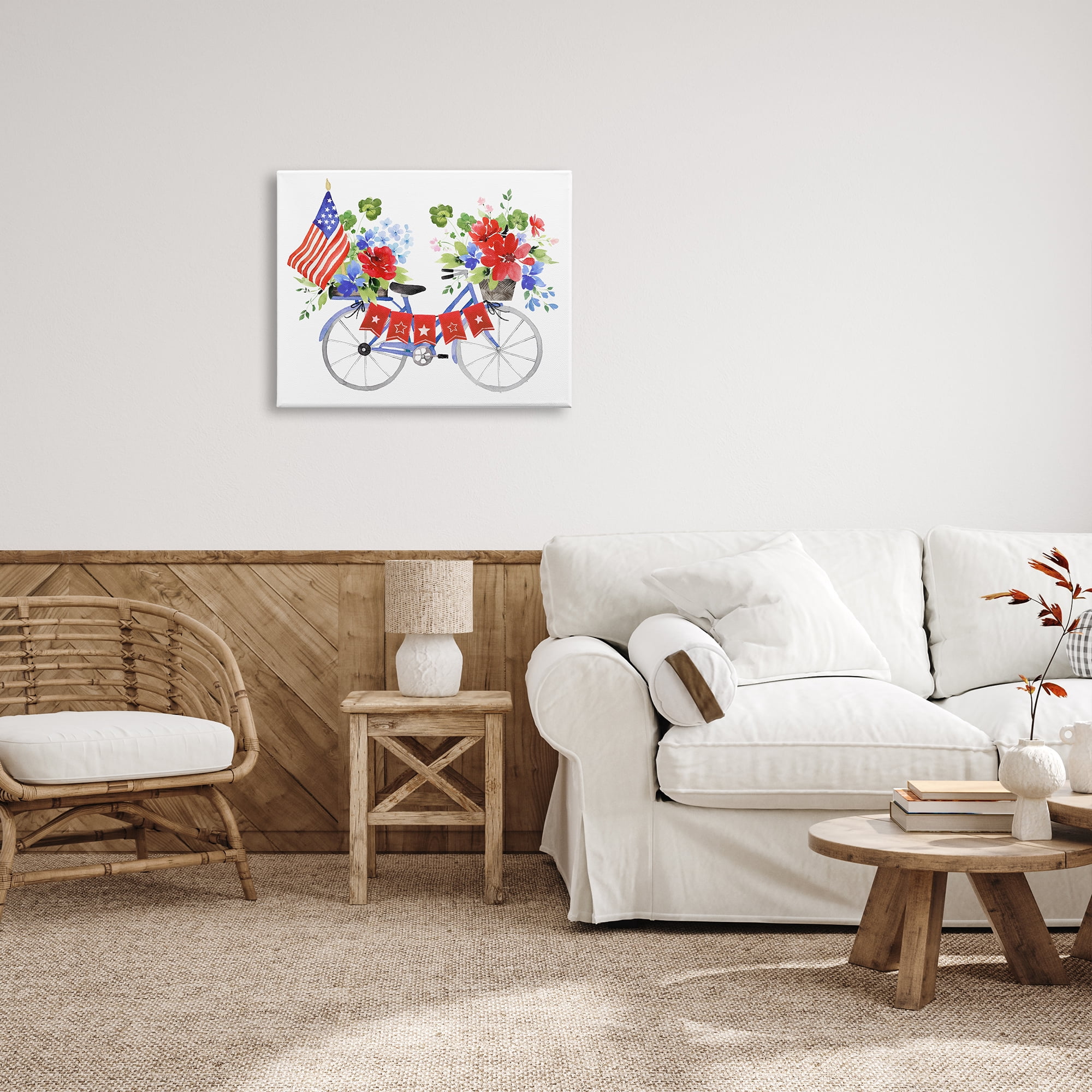 Stupell Industries Floral Americana Bicycle Transportation Painting Gallery Wrapped Canvas Print Wall Art, 30 x 24