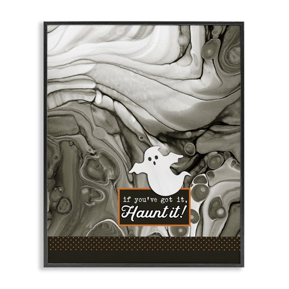 Stupell Industries Art Deco Haunt It Witty Ghost Saying Marbled Pattern Background Black Framed Giclee Art, 11 x 14, by Deane Beesley