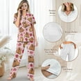 thumbnail image 4 of Yuyamidu Capybara Strawberry Womens Lounge Sets 2 Piece Outfits Short Sleeve Sleepwear Summer Soft Lounge Sets Button-Up Shirts with Pants, Pink, 4 of 7