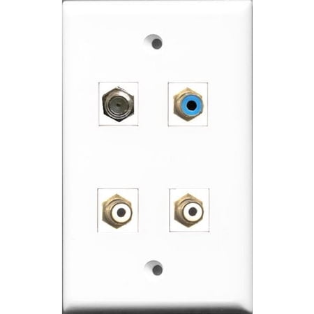RiteAV - 2 Port RCA White and 1 Port RCA Blue and 1 Port Coax Cable TV- F-Type Wall Plate