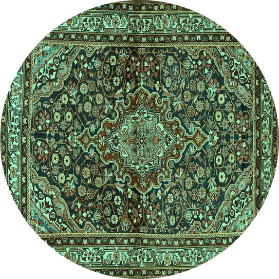 Ahgly Company Indoor Round Persian Turquoise Blue Traditional Area Rugs, 7' Round