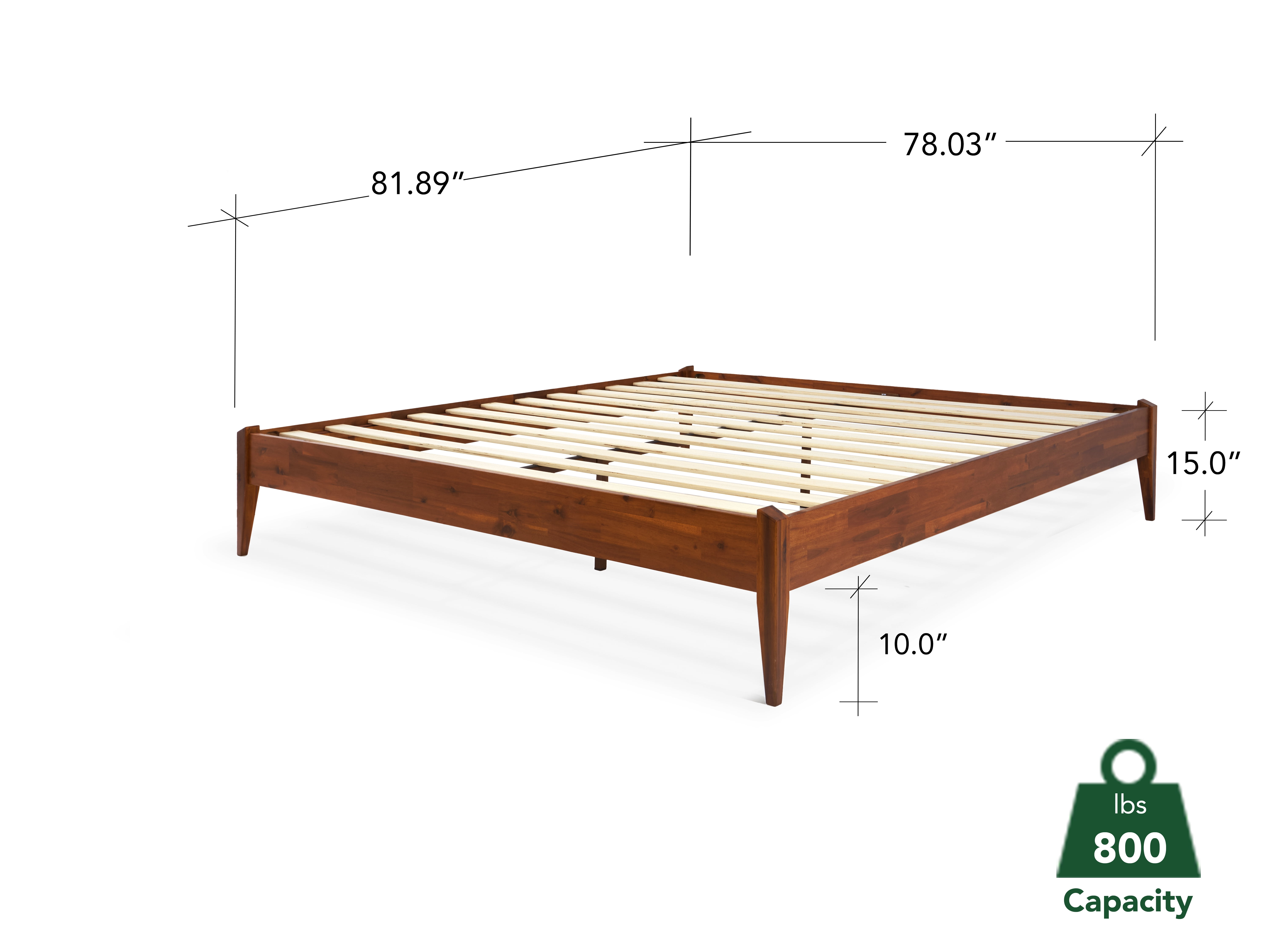 Bme Dinkee 15 Inch Signature Bed Frame Without Headboard - Modern & Minimalist Style with Acacia Wood - 12 Strong Wood Slat Support - Easy Assembly - No Box Spring Needed (Dark Chocolate, King)