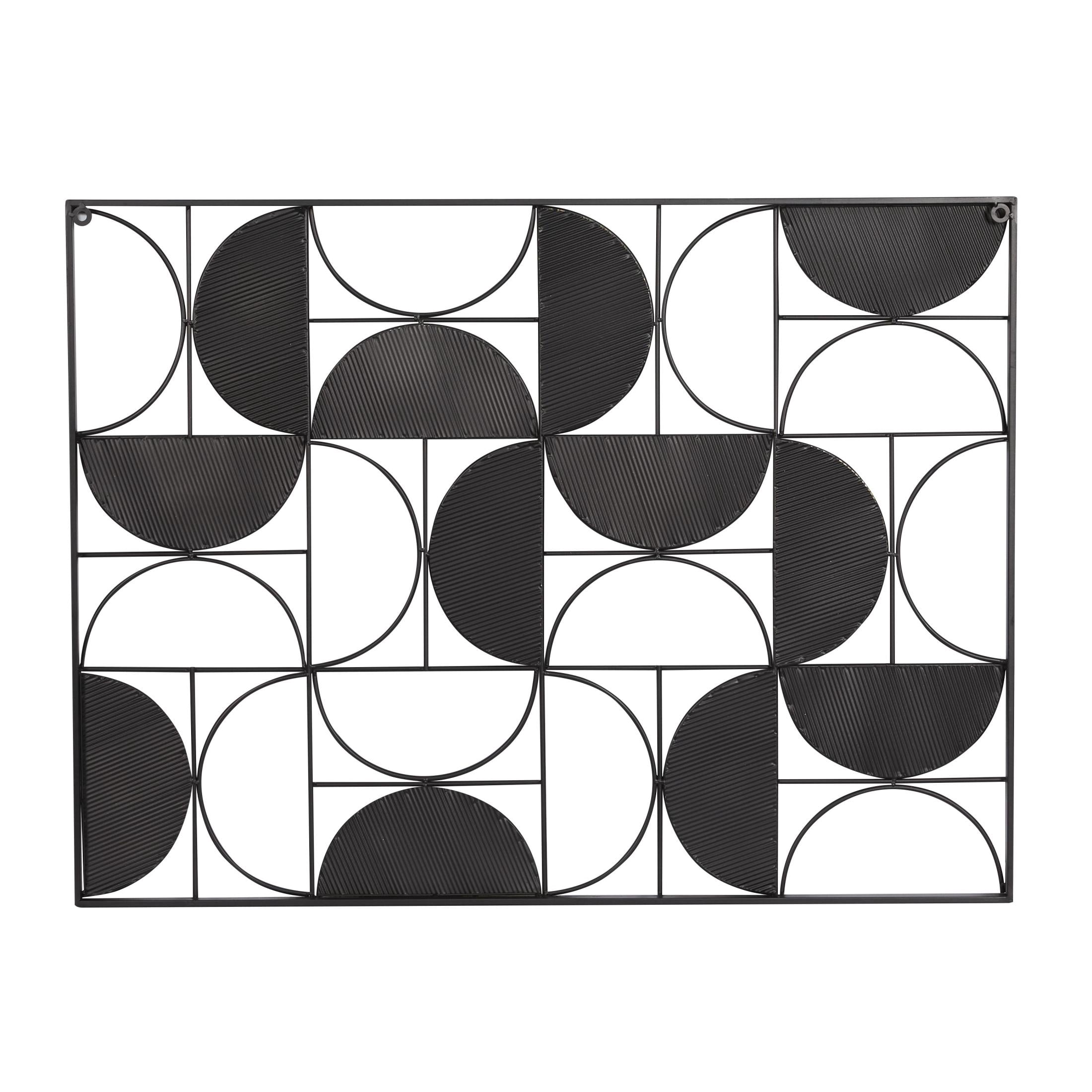 DecMode Black Metal Half Moon Geometric Wall Decor with Gold Details