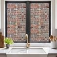 thumbnail image 2 of Window Privacy Film Red Brick Wall Stained Glass Window Film Decorative Sun Block Window Cover Vintage Farmhouse Stone Rocks Geometric Print Window Clings Static Sticker for Bathroom 19.6"x39.3", 2 of 7