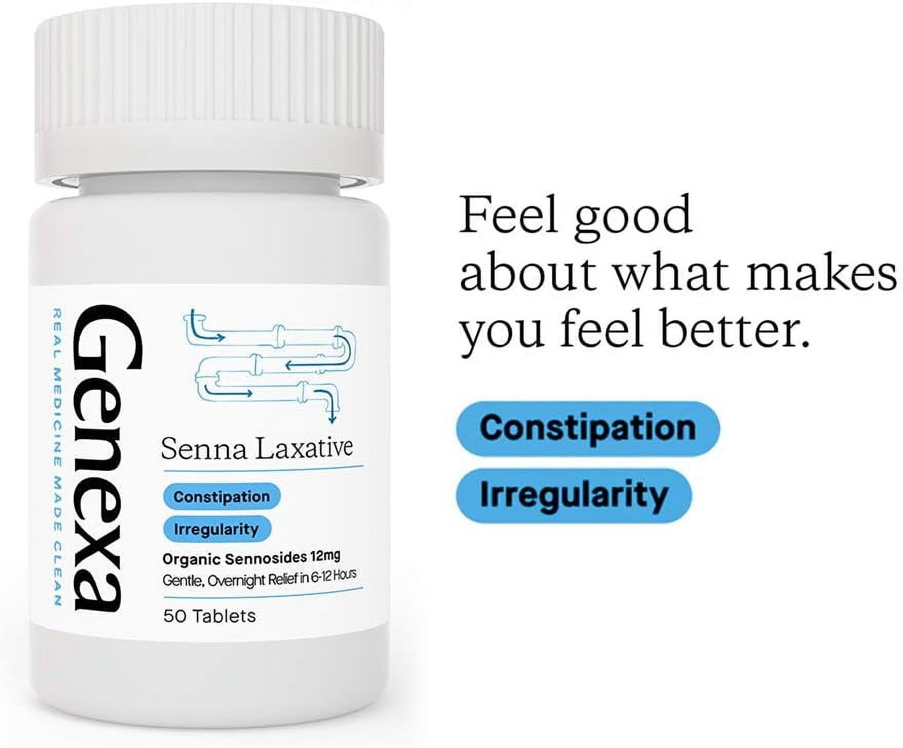 Genexa Senna Laxative Tablets | Irregularity & Constipation Relief | Effective Gentle, Overnight Laxative | Free of Talc | Certified Organic & Non-GMO | 50 Tablets