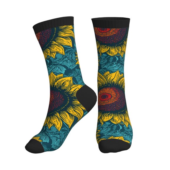Crew Socks for Women Men Athletic - Sunflowers Blue Leaves Soft Comfort Breathable Mid-Calf Sole Running Socks Womens Men