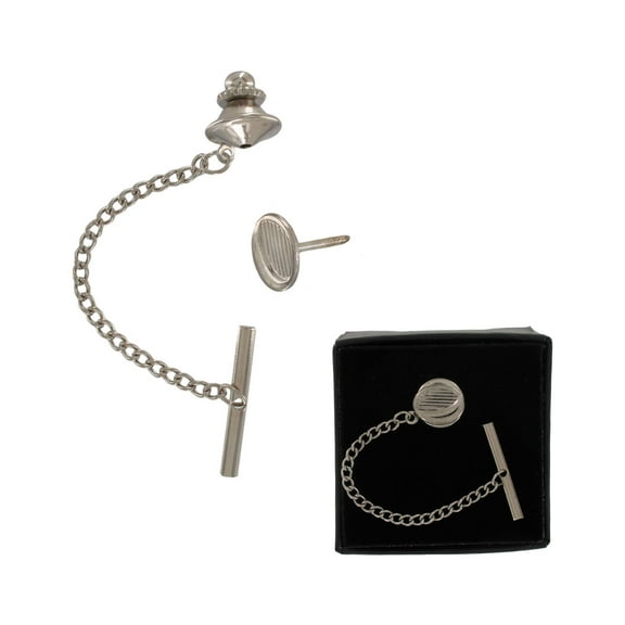Silver Tone Oval Crescent Tie Tack Pin Gift Boxed Mens Adult Male