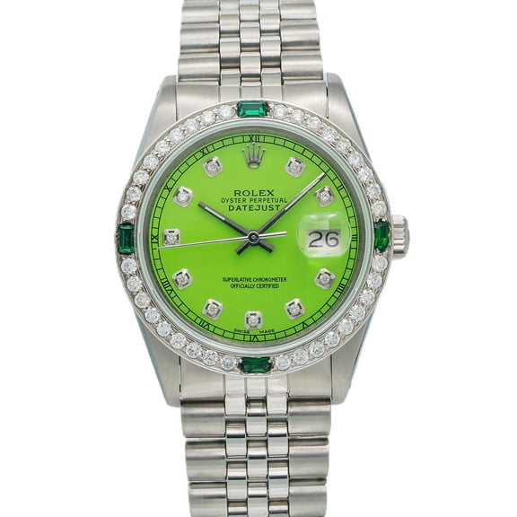 Pre-Owned Rolex Datejust 16030 36MM Green Diamond Dial With Stainless Steel Jubilee Bracelet