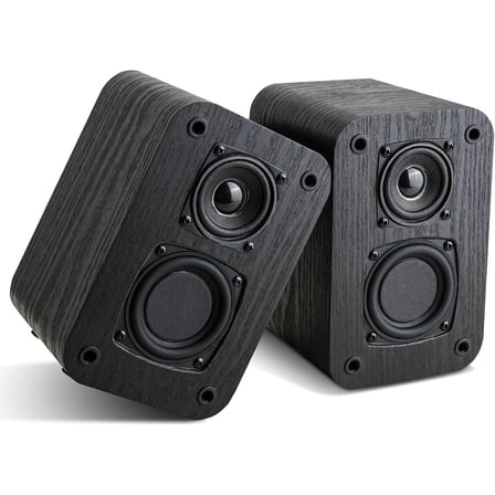 Passive Bookshelf Speakers for Home Theater Surround Sound, Satellite Stereo Speakers with Crisper Sound and Classic Wood Grain for Record Player/Computer/TV, Wall Mountable, One Pair.