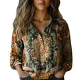 thumbnail image 2 of Bovemsi Women Cotton Shirt Printed Fashion Down Shirts Casual Tops Long Sleeve Blouse, Black Women's Summer Shirts, L, 2 of 4
