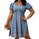 thumbnail image 3 of TaTaai Women Bohemian Style Short Sleeve Dress Multi Color Round Neck Puff Sleeve Split Hem Casual Fashion Soft Comfortable Dress for Summer Outfits Gift, 3 of 6