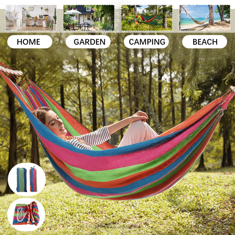 Portable Outdoor Camping Hammock Canvas Swing Hanging Bed Beach with Carry Bag 