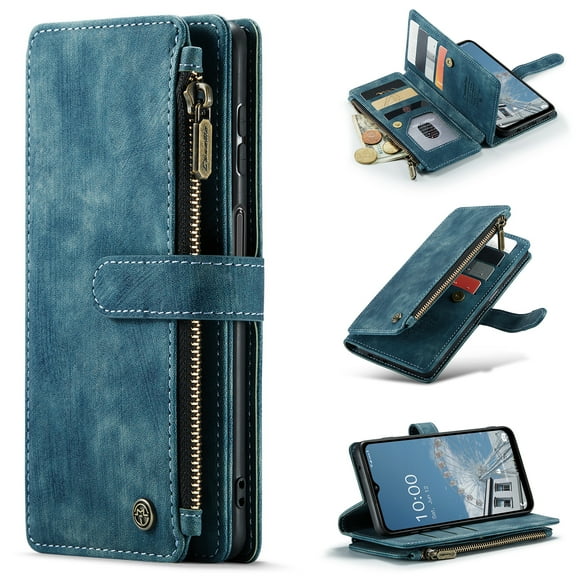 Nalacover Zipper Wallet Case for Samsung Galaxy A13 5G, Premium PU Leather Wrist Hand Strap Card Slots Holder Flip Folio Cover with Magnetic Suction Kickstand Large Capacity Shockproof Case,Blue