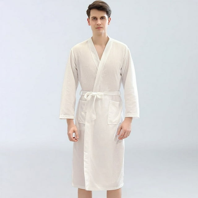 Cotton Waffle Robe,Couples Robes Long Kimono Bathrobe,Loungewear Dressing Gown Hotel Robe with Pockets