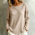 thumbnail image 5 of IUYRTFE Women's Cotton Linen Long Sleeve T-Shirt Round Neck Loose Fit Casual Summer Beach Top, 5 of 9