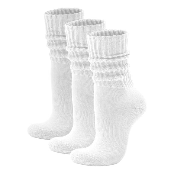 XIBUFE Scrunch Crew Socks 3 Pack – Retro Slouchy Cotton Calf Socks for Men & Women Cushioned Solid Stacked Boot & Sneaker slouch socks