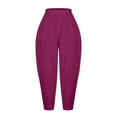 thumbnail image 5 of CFLVAEK Cotton Linen Lantern Pants for Women with Pockets Casual Elastic High Waisted Baggy Pant Solid Color Wide Leg Summer Lounge Trousers 2025 Wine XXL, 5 of 7
