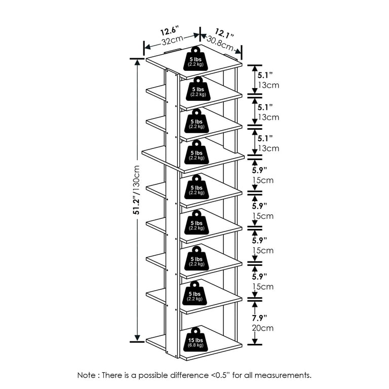 Furinno Compact 9-Tier Vertical Space Saving Free Standing Shoe