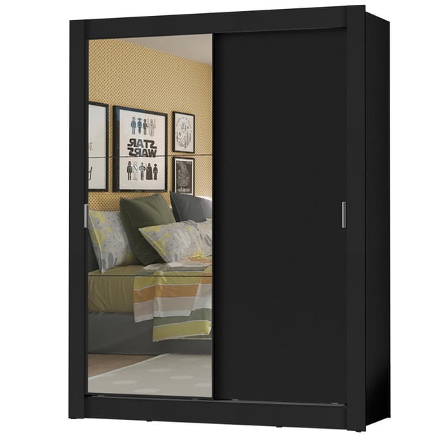 Ropero Closet Madesa Dallas Plus 2 Puertas Corredizas con Espejo 4 Cajones Negro