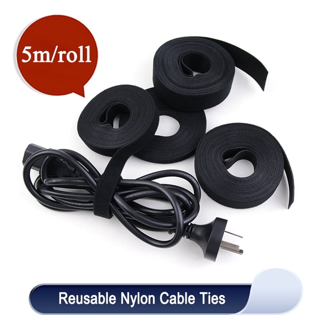 Cable Ties Reusable Loop Bundle Self Adhesive Black Nylon Strap Organizer Clip Wire Holder Management Fastening Tape DIY width 20mm 2 rolls