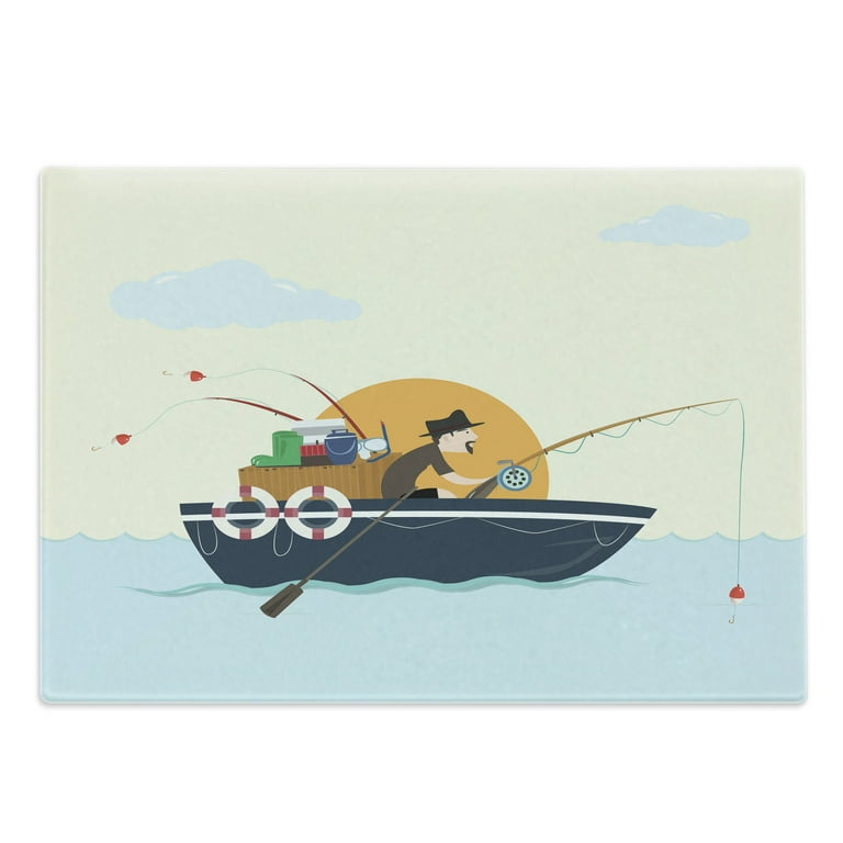 Vintage Boat Cutting Board, Man Fishing on the Boat at Sunset Nautical  Marine Hobby Life Cartoon Art, Decorative Tempered Glass Cutting and  Serving Board, Large Size, Multicolor, by Ambesonne 