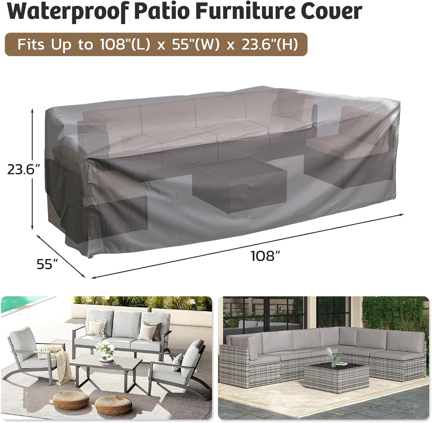 YODOLLA 7-Piece Patio Furniture w/ Protection Cover, Outdoor Sectional Sofa Couch w/ Coffee Table, Patio Conversation Set in Brown Wicker& Beige Cushions