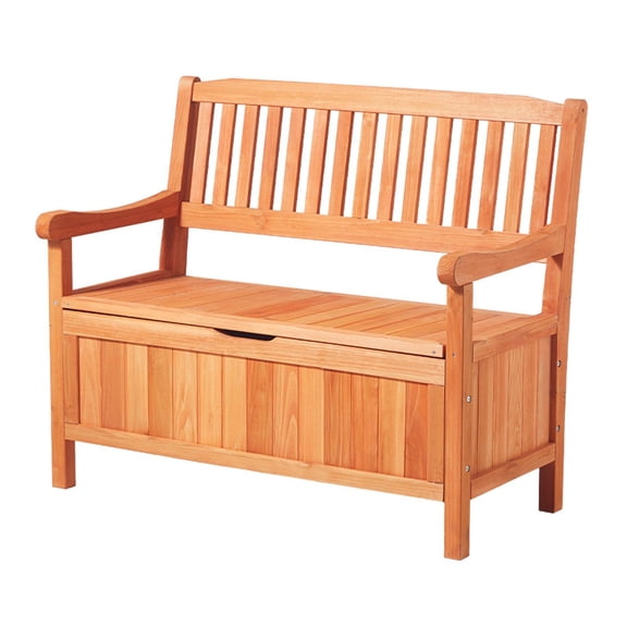 Rustic Outdoor Storage Bench | 33 Gallon Waterproof Wood Deck Box | 2-Seater Patio Furniture & Cushion Organizer