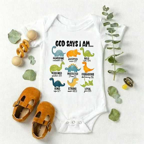 Christian Dinosaur Baby Outfit - Bible Verse Onesie to Raise a Mighty Warrior for God, Perfect for Sunday School & Family Photos