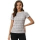 thumbnail image 1 of Camiseta de Manga Corta de Tweed para Mujer Blusa Informal con Cuello Redondo y Decoración de Perlas Albaricoque M, 1 of 6