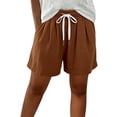thumbnail image 2 of Women's Soft Cotton Drawstring Mid Waist Shorts, Tummy Control Elastic Waist Lightweight Summer Shorts, Casual Travel Beach Vacation Yoga Lounge Daily Essentials Relaxed Fit, 2 of 5
