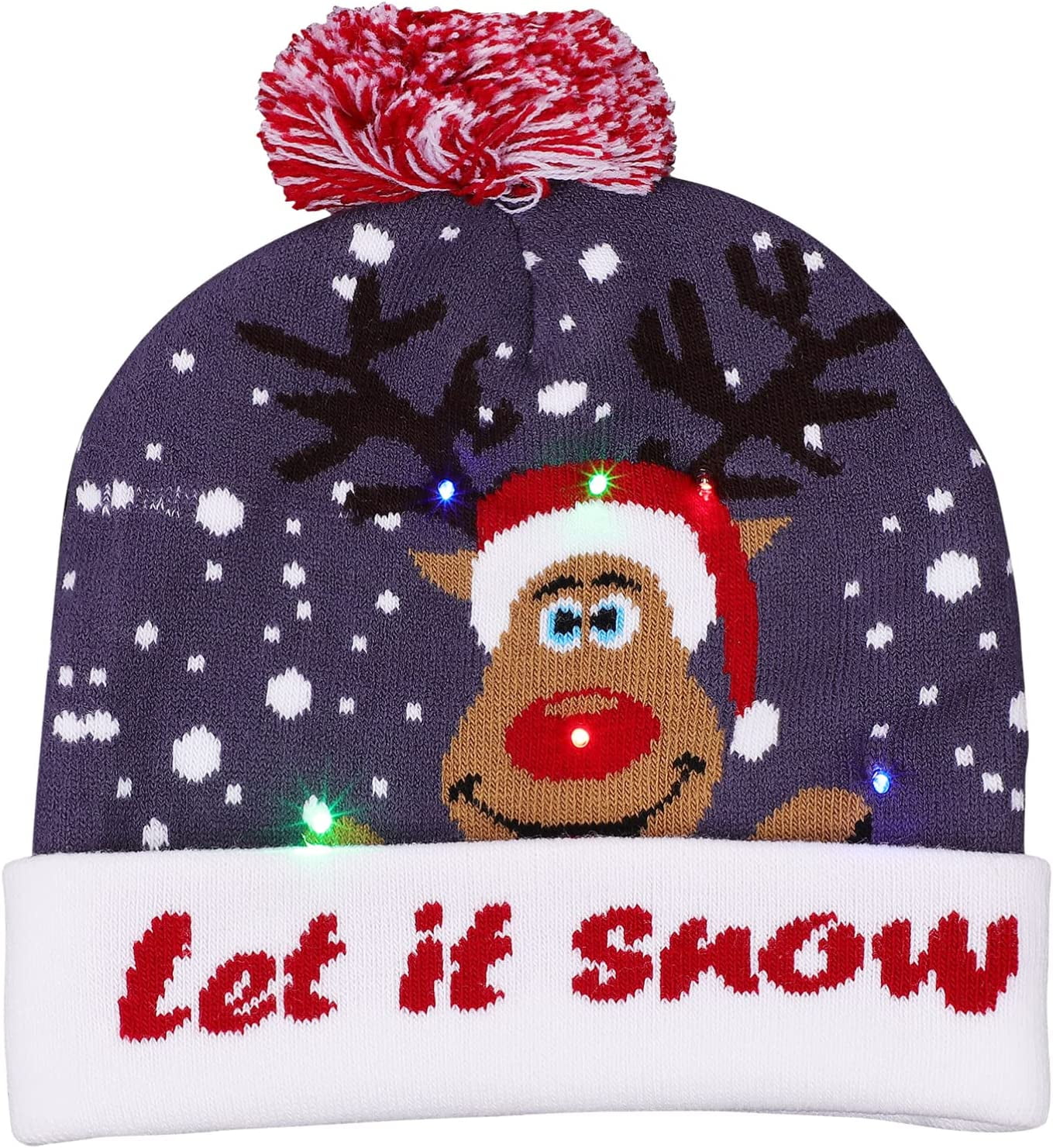 LED Christmas Hat: Light Up Christmas Hat Knitted Beanie Holiday Hat ...