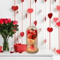 thumbnail image 6 of Valentine Decor Sweet Color Rose Cloche Bouquet​ Preserved Flowers Fairy Lights Silver Ribbon Wood Base Romantic Mantle Display Valentine's Day Gift, 6 of 6