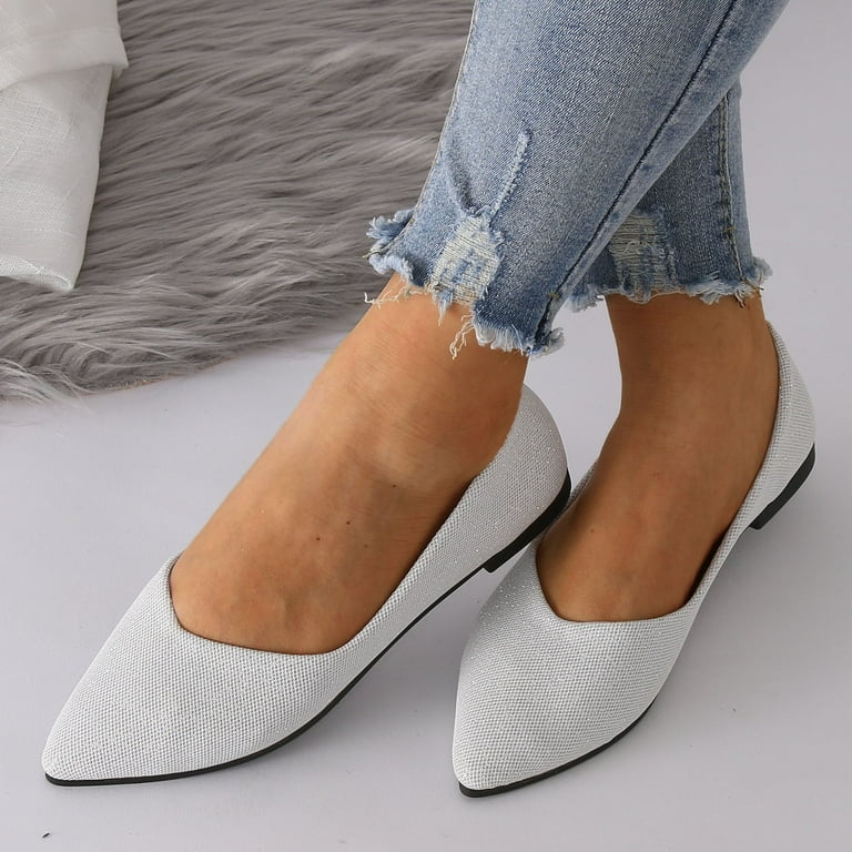 Sngxgn Women s Flats Shoes Comfortable Slip On Casual Ballet Flats Dress Shoes Flats Silver 37