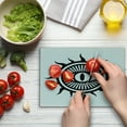 thumbnail image 4 of Occult Cutting Board, Third Eye in Sun Circle Pattern the Locus of Force Art Print Image, Decorative Tempered Glass Cutting and Serving Board, Small Size, Black and White, by Ambesonne, 4 of 5