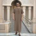 thumbnail image 2 of XIAOCHA Mens Embroidered Henley Neck Thobe Short Sleeve Crew Neck Pullover Top Lightweight Modest Casual Thobes, 2 of 3