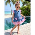 thumbnail image 5 of RUINIXCW Toddler Girls Denim Dress Plaid/Cow Pattern Patchwork Buttons Bowknot Decor Doll Collar Fly Sleeve Casual Dress Jeans Dress, 5 of 8