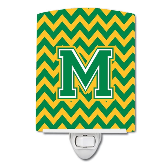 Caroline's Treasures CJ1059-MCNL Letter M Chevron Green and Gold Ceramic Night Light, 6x4x3", multicolor