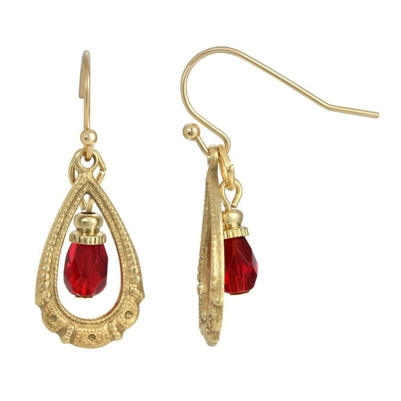 1928 Jewelry Elegancia Antigua Teardrop Siam Red Crystal Dangle Earrings