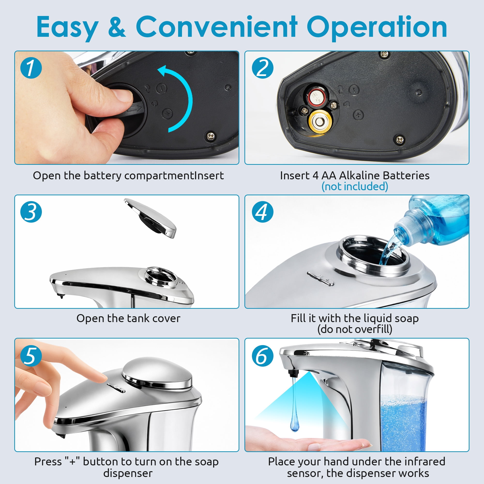 WANALIT Automatic Soap Dispenser Touchless, 17oz/500ml Dish Soap Dispenser with Infrared Sensor, 5 Adjustable Foam Levels, for Kitchen Bathroom Sink Countertop, Silver