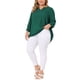 thumbnail image 2 of Blusa de gasa de mujer plus size Agnes Orinda con cuello partido, dobladillo alto-bajo, mangas 3/4, 2024, 2X, verde, 2 of 6