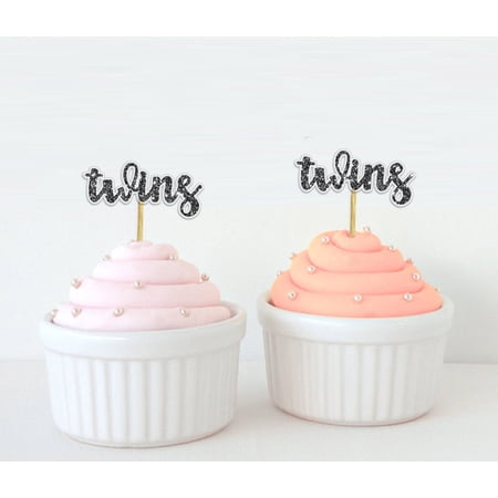 Darling Souvenir Baby Shower Its Twin Cupcake Toppers Gender Reveal Party Dessert Decorations - Pack Of 40