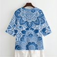 thumbnail image 6 of Tutolipy Blue Mandala Print Linen-Style Imitation Linen Blouse, Casual Linen-Like Women Short Sleeve shirts for Spring Outdoor Vacation, Size 5X-Large, 6 of 9