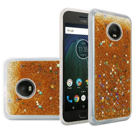 HR Wireless Quicksand Glitter Hard Plastic/Soft TPU Rubber Case Cover For Motorola Moto G5 Plus, Gold
