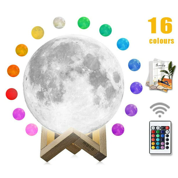 mono living, Moon Lamp,16 Colors 3D Print Moon Light (4.7inch) LED with  Stand Remote Control, Nursery Night Light Birthday Anniversary Gift Family  