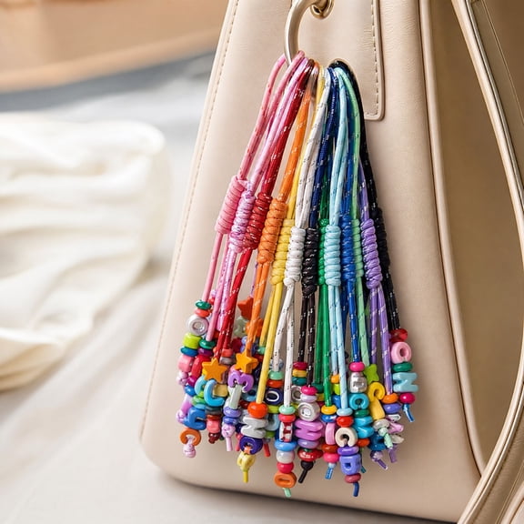 Eliaeconx Beading Cords, 18 Pcs Colorful Looped Keychain String for DIY Bead Charms Ornaments Making