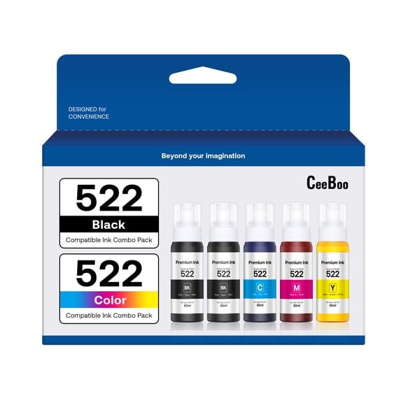 Botellas de recarga de tinta CEEBOO 522 de alta capacidad (5 botellas) para Epson